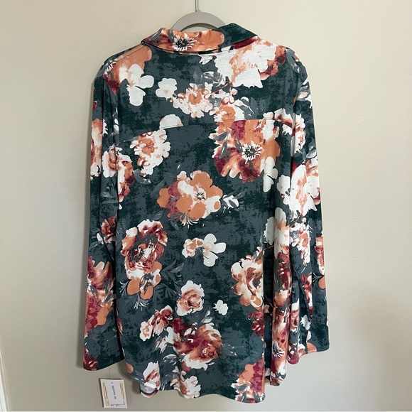 NWT Lularoe Valentina Long Sleeve Button Up Green Floral Shirt size 3XL - Picture 9 of 9